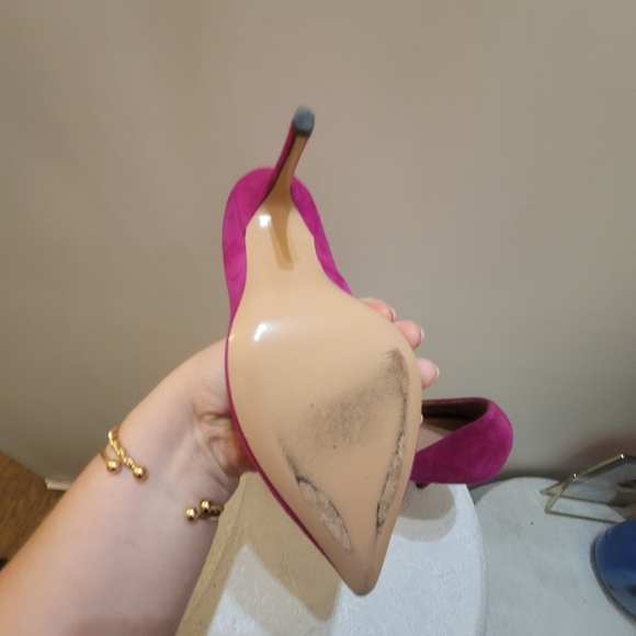 Hot pink, genuine leather suede, pointed toe high heel pumps - Picture 7 of 9